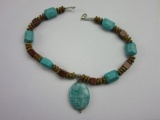 .925 Silver Turquoise and Wood Necklace 17