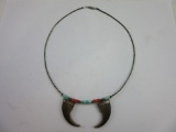.925 Silver Turquoise and Jasper 2 Bearclaws Necklace 16.5