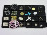 Lot of Various religious Memorabilia Including Rosaries, Beads, and Earrings