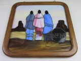 Framed Stained Glass Portrait of 3 Navajo Women Looking At Sunset 18