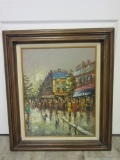 Framed Oil Canvas Painting of Roadside Market after the Rain 27