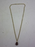 Gold-Tone Necklace w/ Hazel Colored Stone Pendant w/ Box