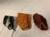 Lot of 3 Baseball Leather Gloves for Right Handed Throw- Spalding, Wilson