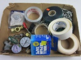 Tray Lot of Various Garage Items Incl. Gauges, Tape, Chains, etc.