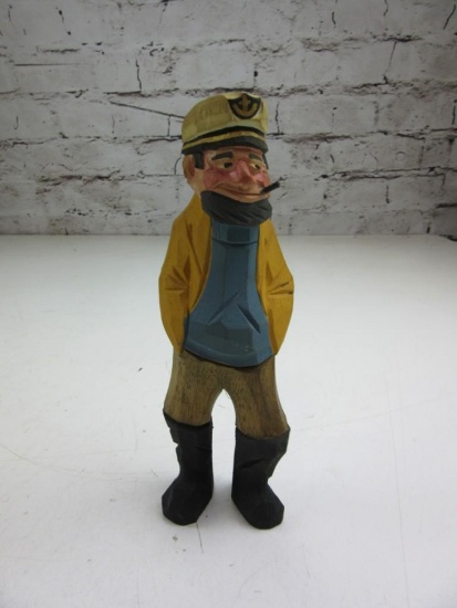 7" Tall Wooden Fisherman Statuette