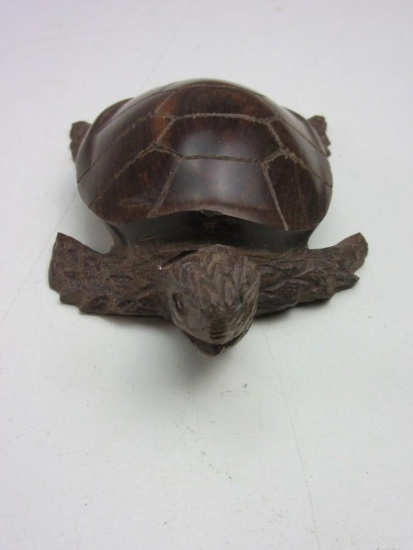 Handcarved Wooden Turtle Figurine 5"x3"x1.5"