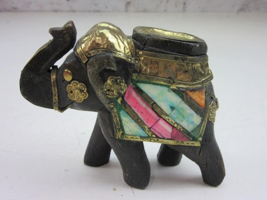 Miniature Elephant Figurine with Colorful Stones 5"x4"