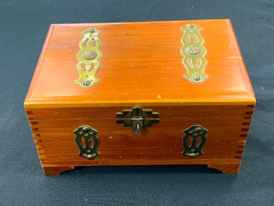 Vintage wood Storage box with brass hinges