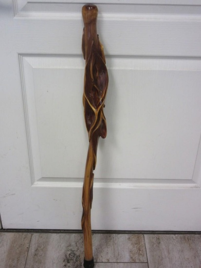 Hand Carved Wooden Walking Stick/ Cane 34.5"