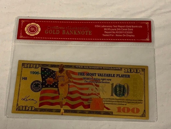 KOBE BRYANT 24K Gold Foil NOVELTY Banknote