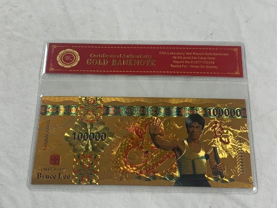 BRUCE LEE 24K GOLD Plated Foil Novelty 100,000 Bill Gold Banknote