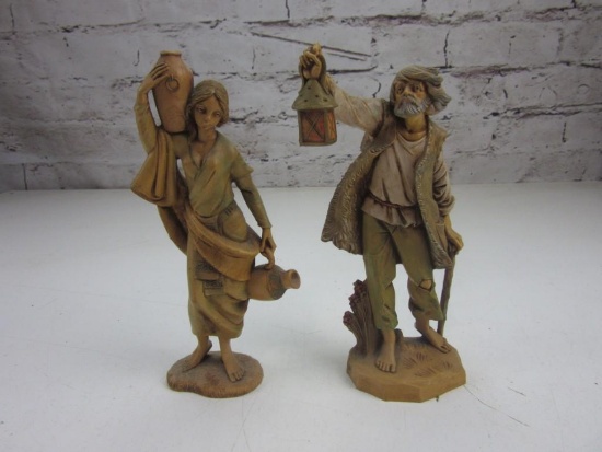 Pair of Fontanini 316 Italian Thaddeus and Woman w/ Baskets Figures