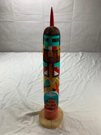 Long Hair Spirit Kachina Hand Carved and Painted Wood 21.5" Figure Signed by Artist