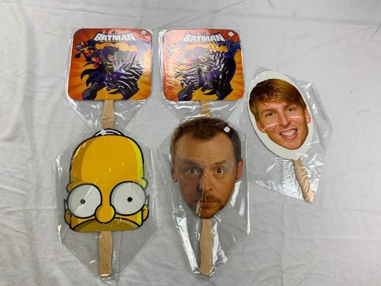 Lot of 5 Promo Hand Held Fans, Homer Simpsons, Batman and others