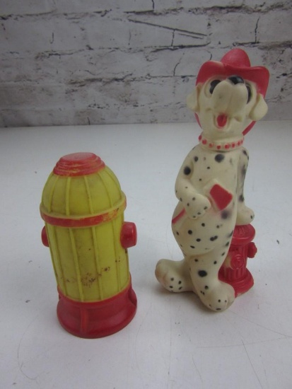 Pair of Fire Dalmatian Dog and Fire Hydrant Squeaky Toys