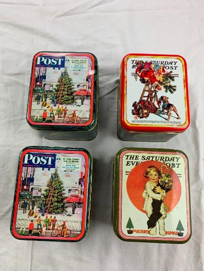 Lot of 4 Norman Rockwell Saturday evening post covers Metal Storage Tins