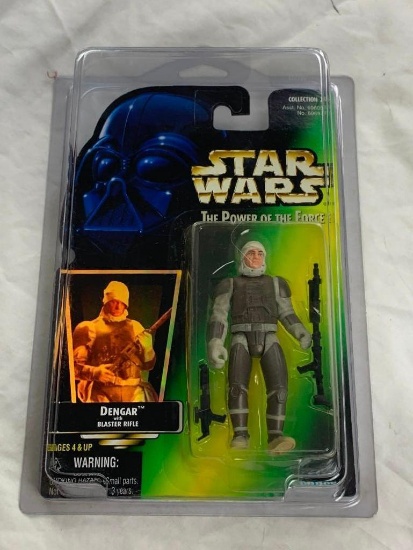 STAR WARS 1997 Power Of The Force DENGAR Action Figure on Green Hologram Card NEW with case