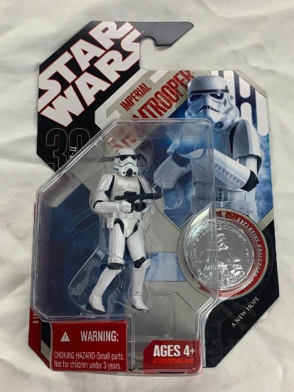 Star Wars 30th Anniversary IMPERIAL STORMTROOPER Action Figure with Coin NEW A New Hope