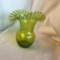 Hand blown Blenko 388 green art glass vase with handkerchief fold edges - no makers mark or foil