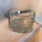 Decorative Glass Basket/Bowl with Metal Handle and Rose/Spiral Imprint Pattern on the Bottom