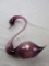 Delicate hand blown amethyst-color art glass swan bud vase by Bruns U.S.A. with foil sticker