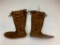 Brown Suede Lace Up Boots with Fringe Moccasins