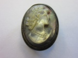 Antique 800 Silver Carved Abalone Cameo Brooch Pin Pendant.... Deep Patina 1