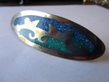 Metal hair barrette with turquoise inlay marked SA TC 715