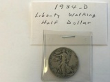 1934D US Liberty Walking 90% Silver Half Dollar