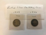 Lot of 2 British Silver One Shilling Coins; 1809 and 1826