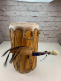 Hand Crafted and Painted Native American Drum with Mallet and Knife