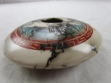 Authentic Navajo hand painted and etched horse hair pottery vase signed by Clah. 5