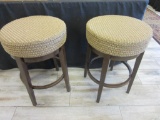 Pair of Wooden Fabric Top Stools 17