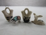 Lot of 4 Native American pottery miniatures one Acoma signed by Louis