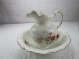 Antique Bonita V.P. Co. porcelain floral design pitcher and washbasin set