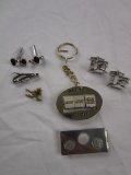 Lot of men's items: tie tack, cuff links, money clip, hat or lapel pin, and Lucky Nevada key chain