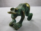 Miniature brass with green paint jumping frog figurine