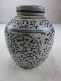 Ceramic decorative Asian-style ginger jar with lid