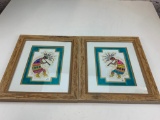 Lot of 2 Kokopelli Dancing Flute Players Framed Printed Signed by Artist