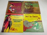 Lot of 4 Vintage Walt Disney Vinyl Albums Records-Pinocchio, Treasure Island and Just so Stories