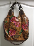 Steve Madden Red and Pink Floral on Faux Brown Leather Hobo Purse