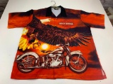 Harley Davidson Motorcycle EAGLE SUNSET button up Short Sleeve shirt size 3XL