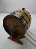 Vintage miniature wood cask with Mexican-themed images