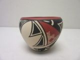 Native American Style Red/Black/White Pottery Signed 4.5