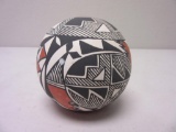 Native American Style Red/Black/White Sphere Pottery Signed Acoma E. Chino 3.75