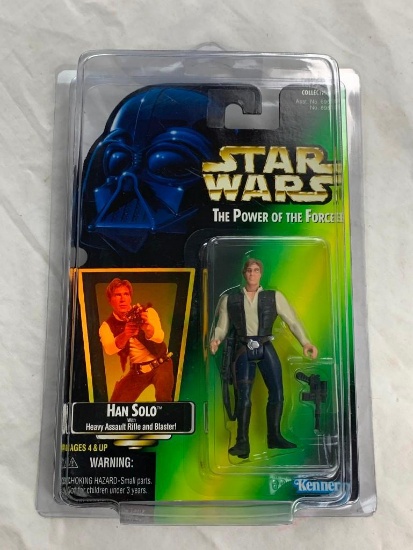 1997 STAR WARS Power Of The Force HAN SOLO Action Figure Hologram Foil on Green Card NEW