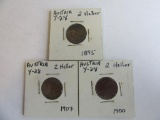 Lot of 3 Austria 2 Heller Coins Y-28 from 1895, 1900, and 1907