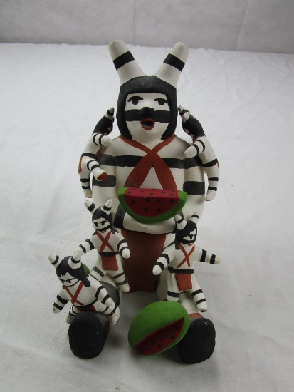 Ceramic Native-American Watermelon Mudhead Kachina with Five Children