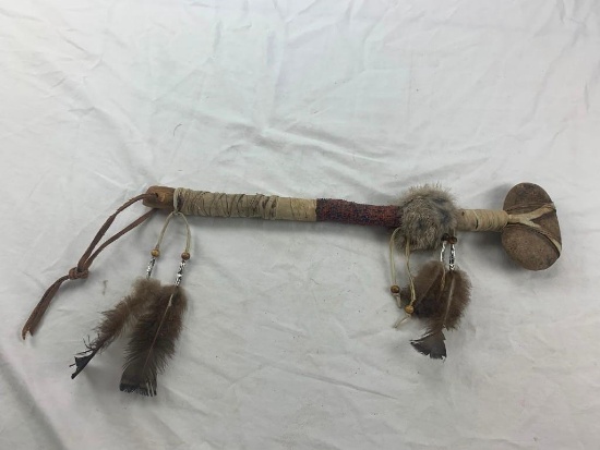 Native American Hand Crafted Ritual Hammer War Club With Stone Wood Beaded 20"