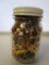 Glass jar filled with beads and jewelry parts and pieces for crafts or jewelry making 5